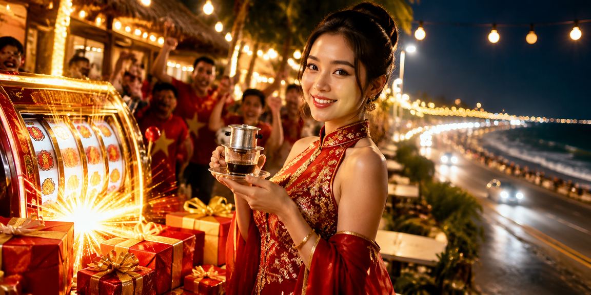 Người dùng Phan Thiết thưởng thức cà phê buổi sáng và chơi slot game trên điện thoại